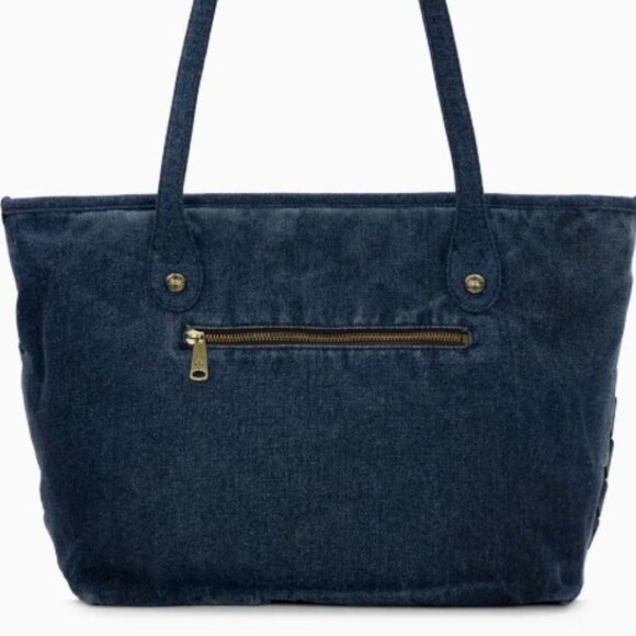 Patricia Nash Viotti Tote with Greek Map Scarf - Washed Woven Denim - NEW - Picture 3 of 8